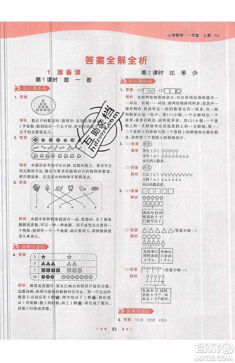 小兒郎2019秋53天天練一年級(jí)上冊(cè)數(shù)學(xué)部編人教版RJ參考答案