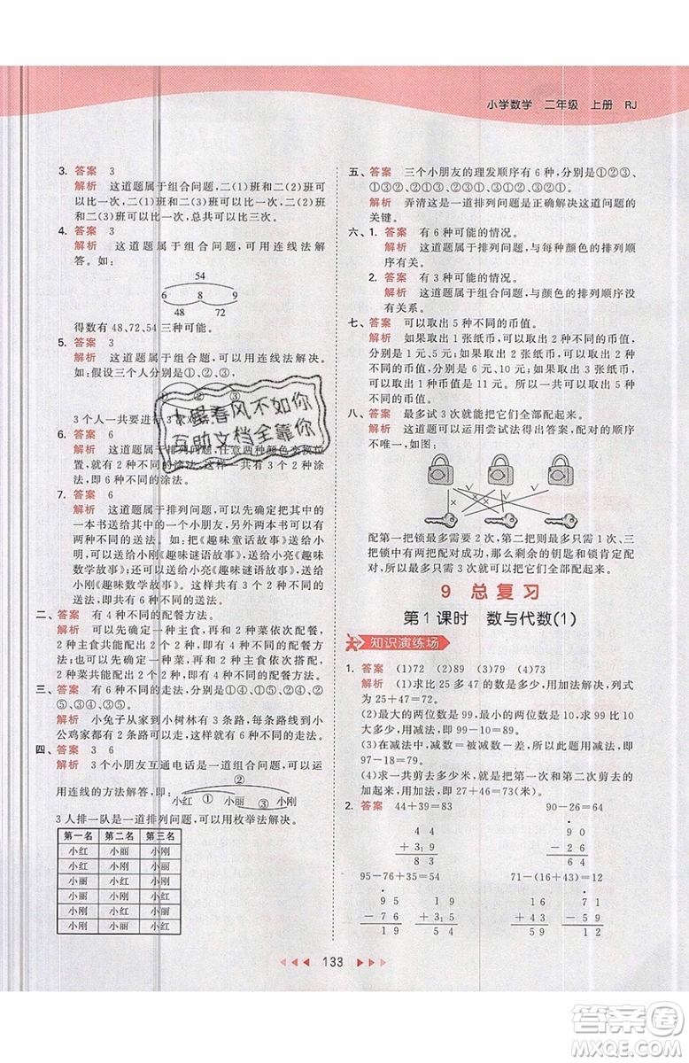 2019小兒郎53天天練二年級上冊數(shù)學(xué)RJ部編人教版參考答案