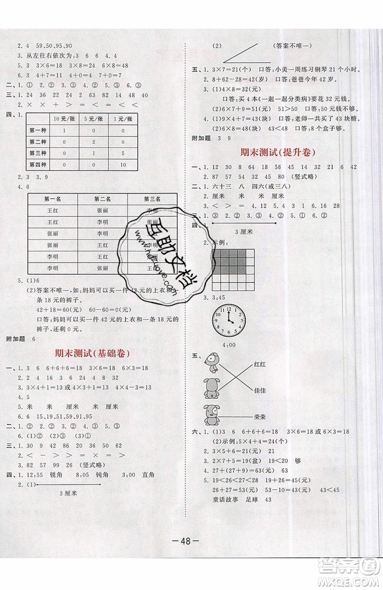 2019小兒郎53天天練二年級上冊數(shù)學(xué)RJ部編人教版參考答案