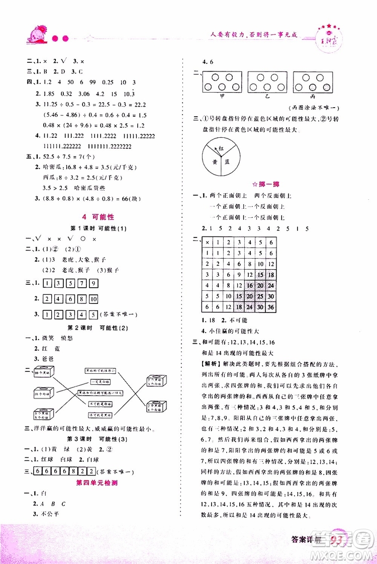 2019秋王朝霞創(chuàng)維新課堂小學(xué)五年級上冊數(shù)學(xué)RJ人教版參考答案