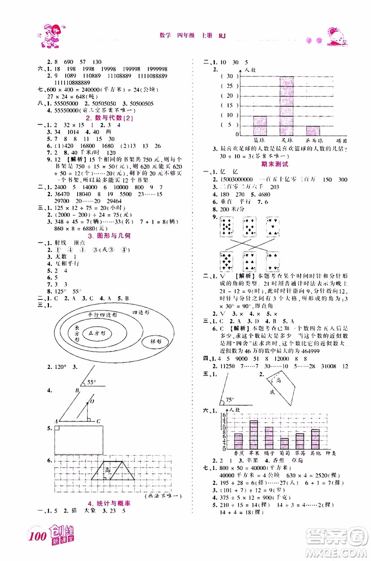 2019秋王朝霞創(chuàng)維新課堂小學(xué)四年級(jí)上冊(cè)數(shù)學(xué)RJ人教版參考答案