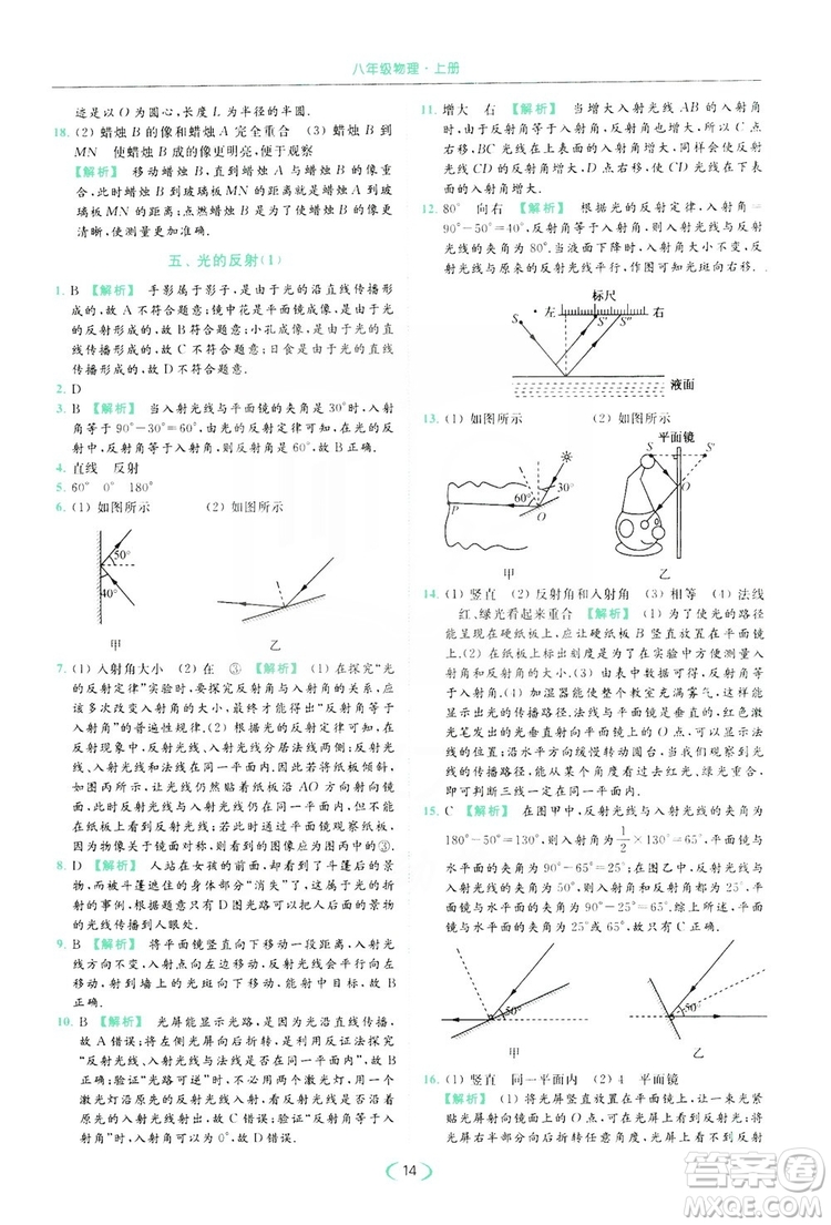 云南美術(shù)出版社2019亮點(diǎn)給力提優(yōu)課時(shí)作業(yè)本8年級(jí)物理上冊(cè)蘇科版答案