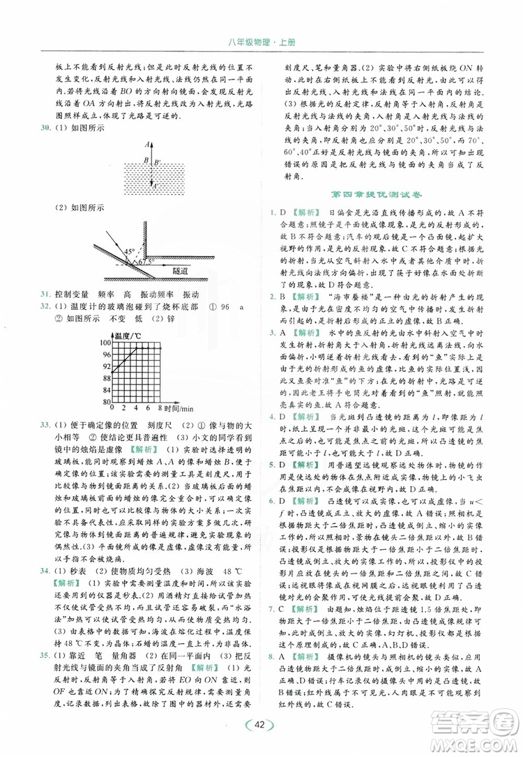 云南美術(shù)出版社2019亮點(diǎn)給力提優(yōu)課時(shí)作業(yè)本8年級(jí)物理上冊(cè)蘇科版答案