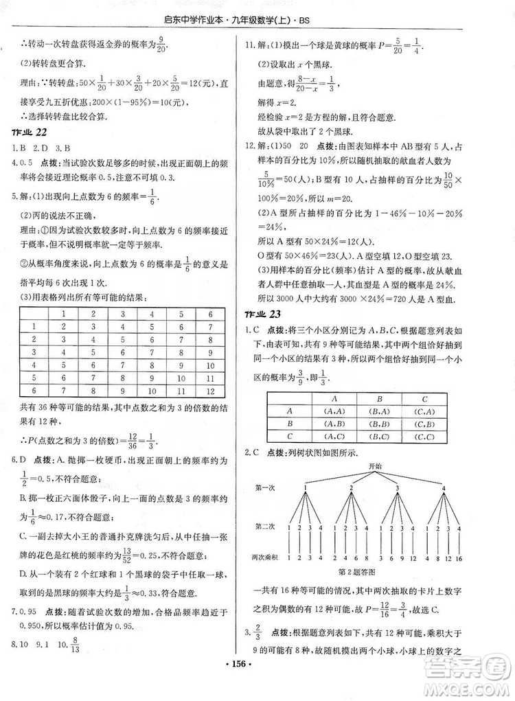 龍門書局2019啟東中學(xué)作業(yè)本九年級數(shù)學(xué)上冊北師大BS版答案