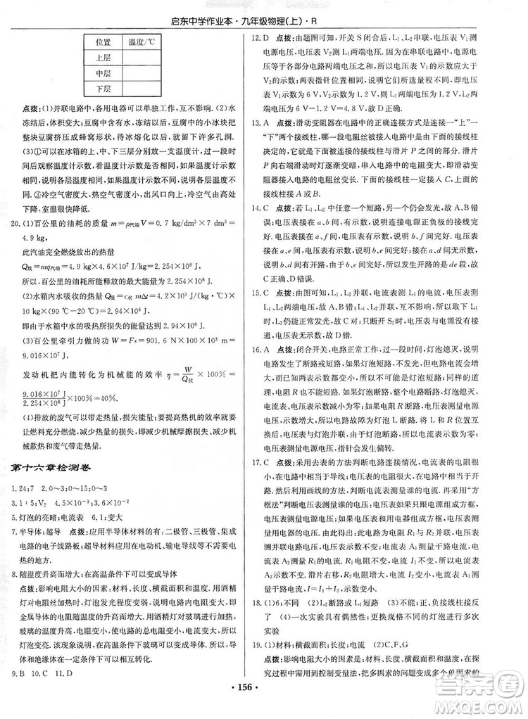 龍門(mén)書(shū)局2019啟東中學(xué)作業(yè)本九年級(jí)物理上冊(cè)人教版答案