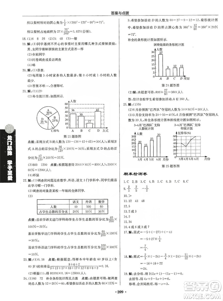 龍門書局2019啟東中學作業(yè)本七年級數(shù)學上冊人教版答案