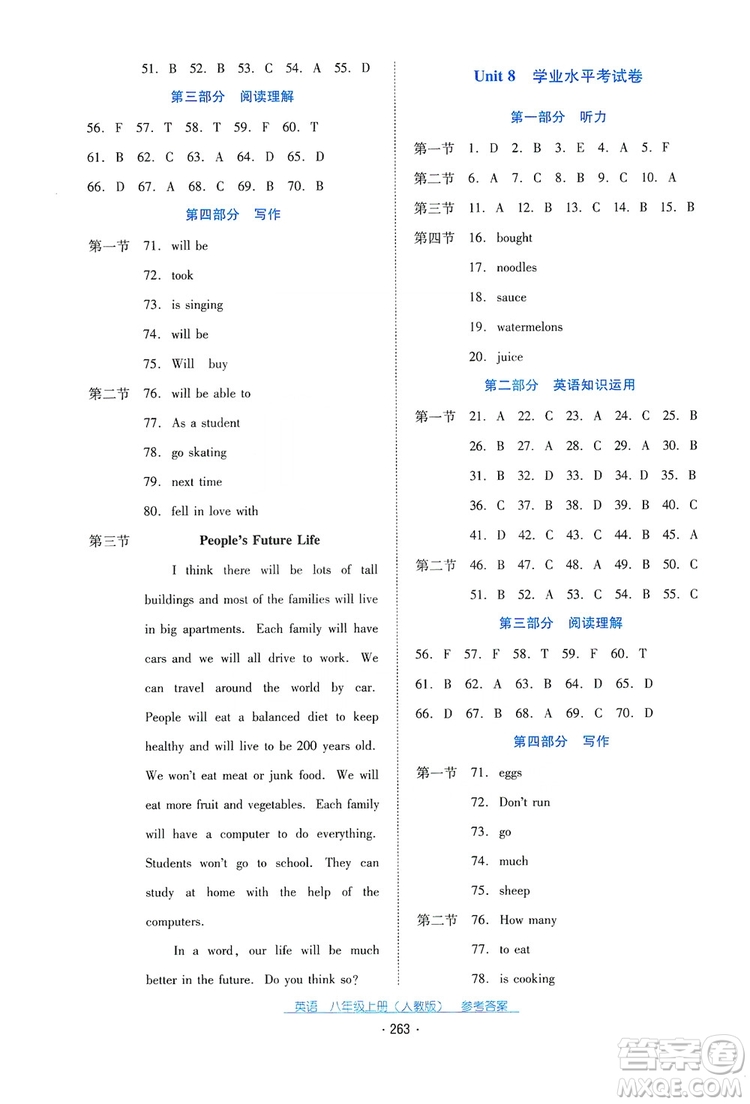 2019云南省標(biāo)準(zhǔn)教輔優(yōu)佳學(xué)案英語八年級上冊人教版答案