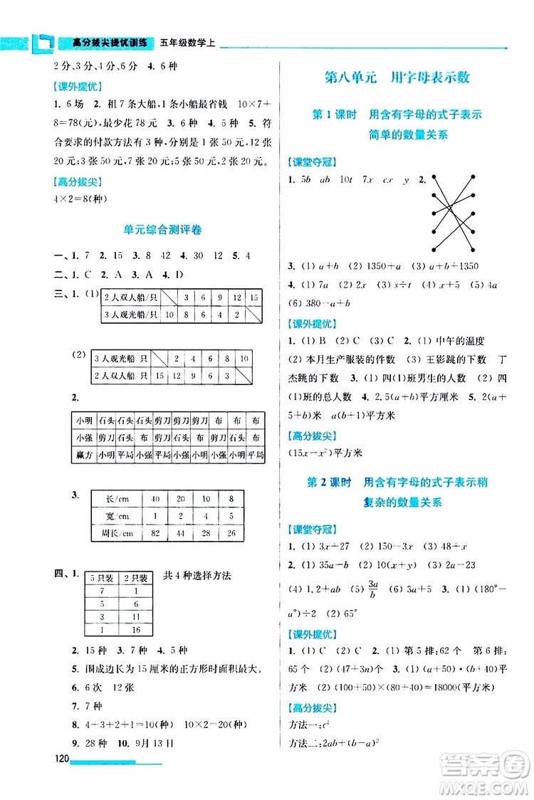 超能學(xué)典2019秋高分拔尖提優(yōu)訓(xùn)練五年級(jí)數(shù)學(xué)上冊(cè)江蘇版參考答案