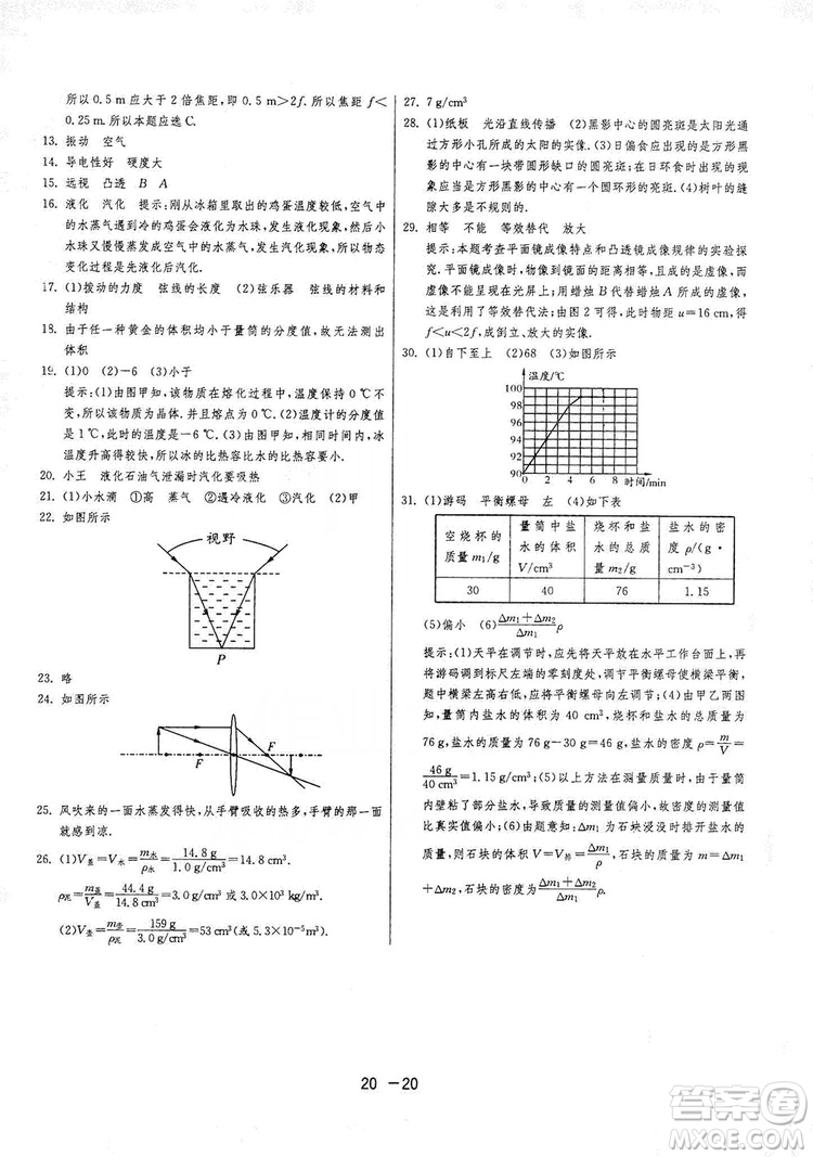 2019春雨教育1課3練單元達(dá)標(biāo)測試8年級上冊物理滬粵版HY答案