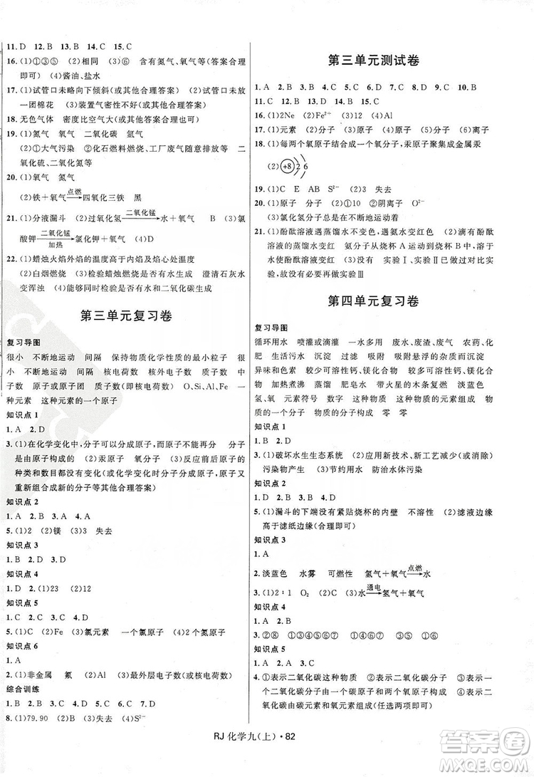 2019奪冠百分百初中優(yōu)化測試卷九年級化學人教版上冊答案