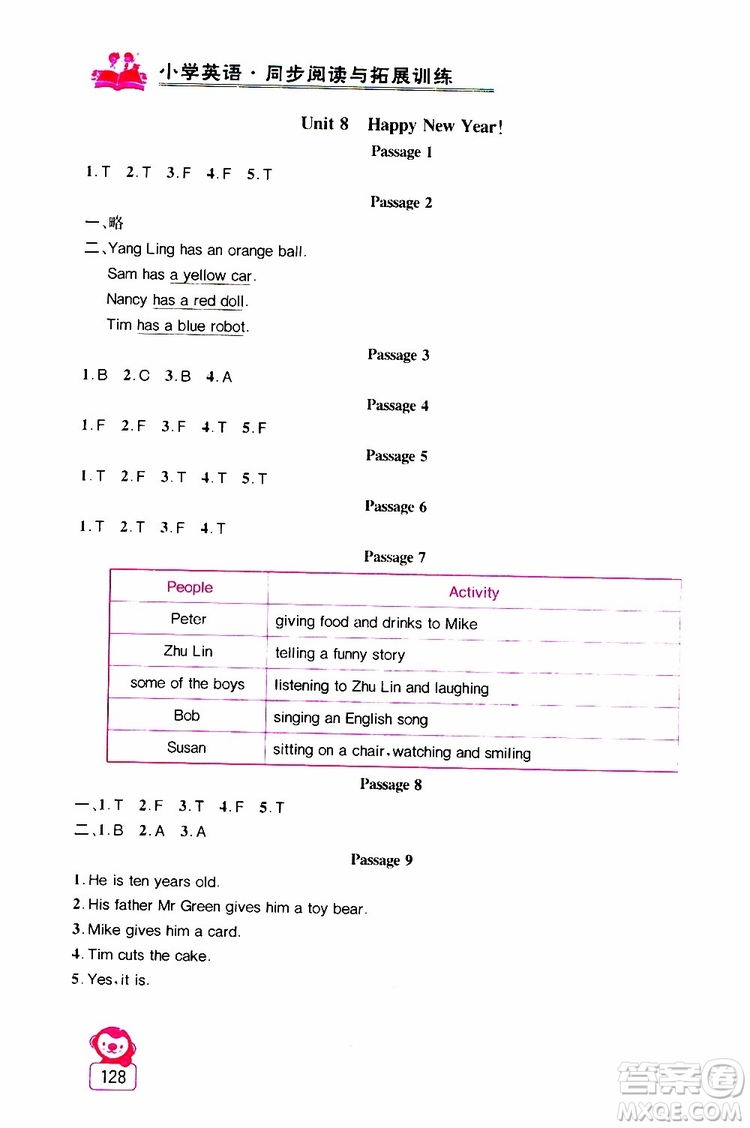 2019年小學(xué)英語同步閱讀與拓展訓(xùn)練三年級上冊江蘇版參考答案