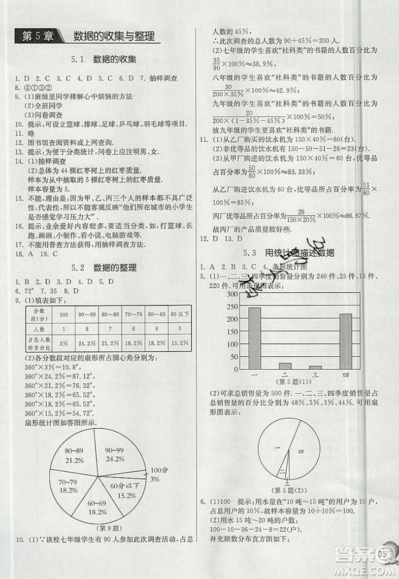 江蘇人民出版社春雨教育2019秋實(shí)驗(yàn)班提優(yōu)訓(xùn)練七年級(jí)數(shù)學(xué)上冊(cè)滬科版SHKJ參考答案