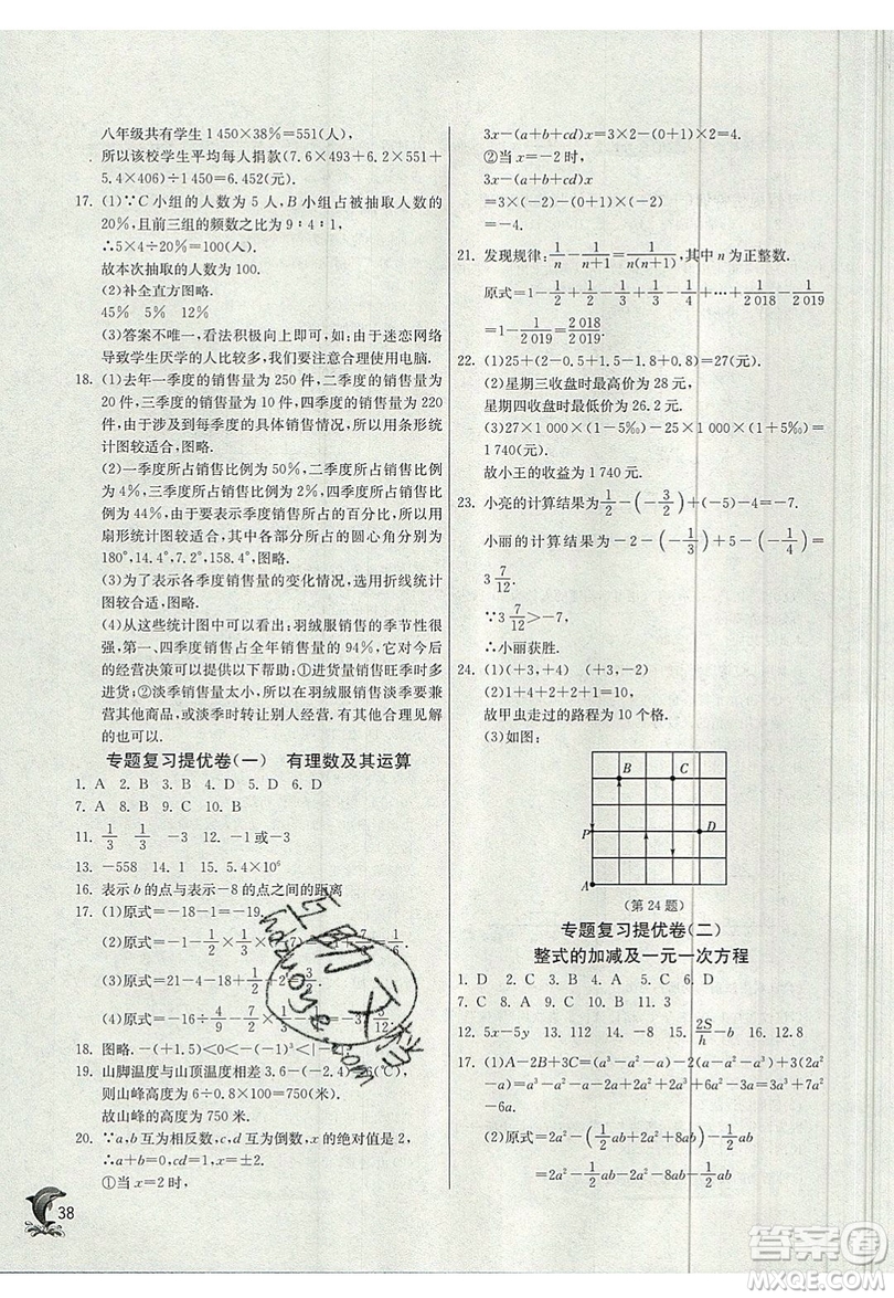 江蘇人民出版社春雨教育2019秋實(shí)驗(yàn)班提優(yōu)訓(xùn)練七年級(jí)數(shù)學(xué)上冊(cè)BSD北師大版參考答案