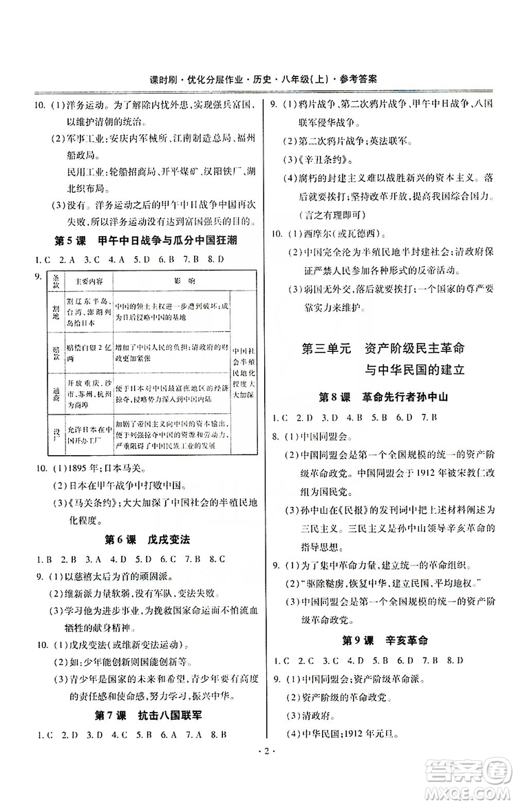 馳逐文化2019課時(shí)刷優(yōu)化分層作業(yè)八年級(jí)歷史上冊(cè)答案