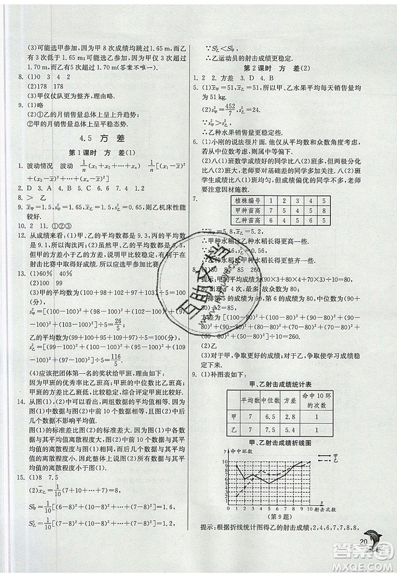 江蘇人民出版社春雨教育2019秋實(shí)驗(yàn)班提優(yōu)訓(xùn)練八年級數(shù)學(xué)上冊QD青島版參考答案