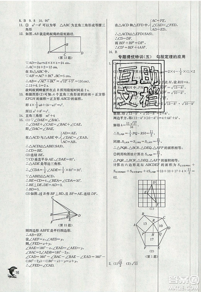 江蘇人民出版社春雨教育2019秋實驗班提優(yōu)訓(xùn)練八年級數(shù)學(xué)上冊ZJJY浙教版參考答案