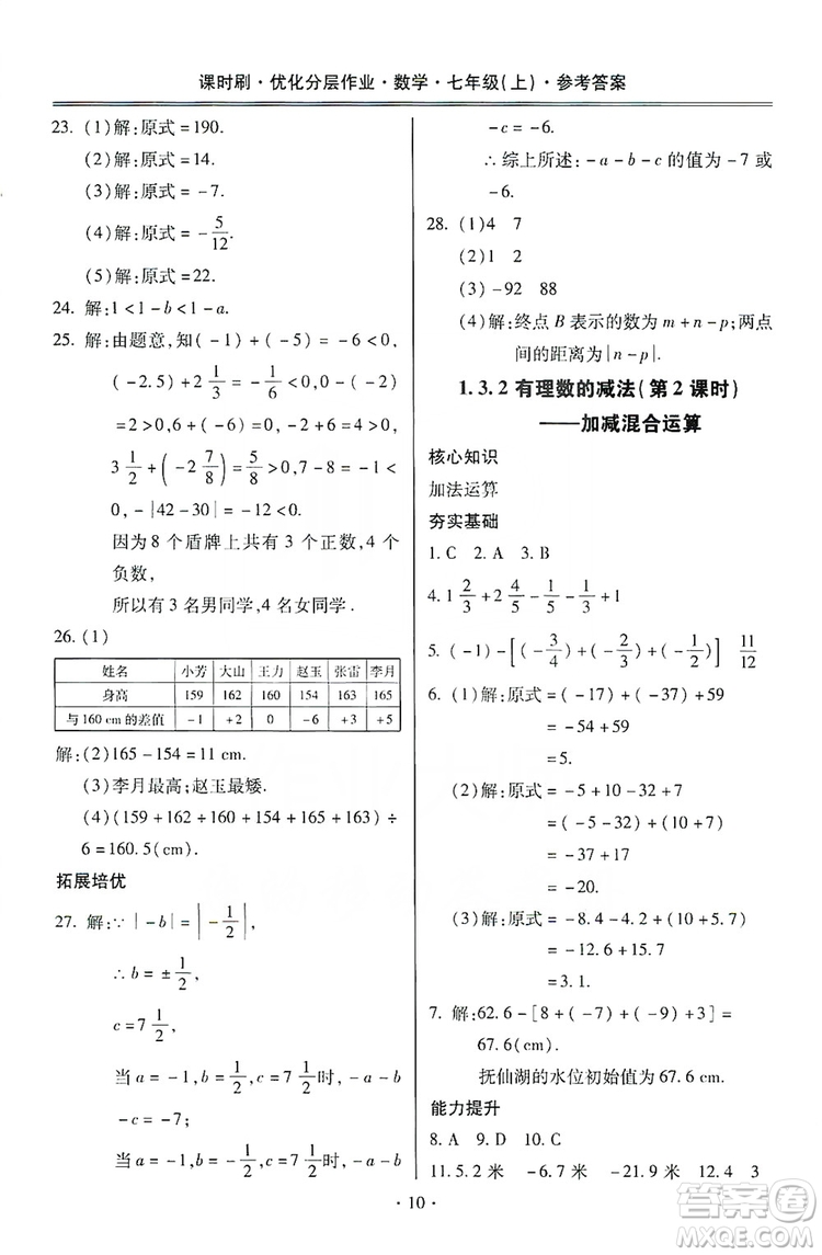 馳逐文化2019課時刷優(yōu)化分層作業(yè)7年級數(shù)學上冊答案