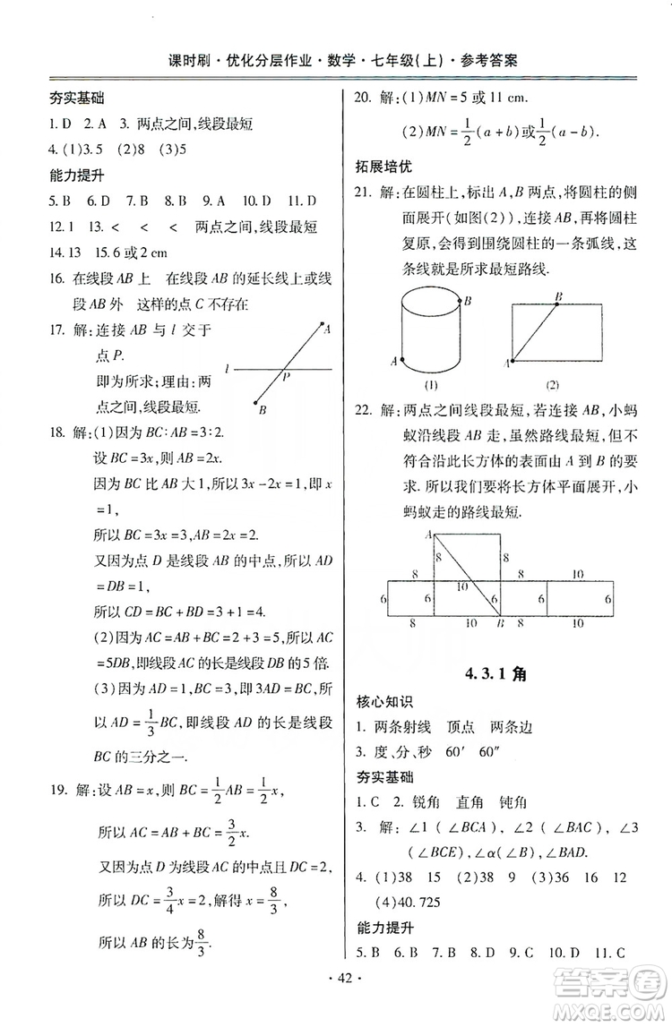 馳逐文化2019課時刷優(yōu)化分層作業(yè)7年級數(shù)學上冊答案