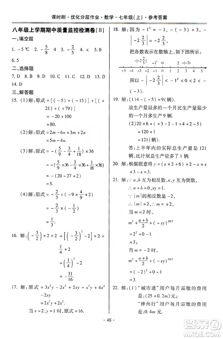 馳逐文化2019課時刷優(yōu)化分層作業(yè)7年級數(shù)學上冊答案