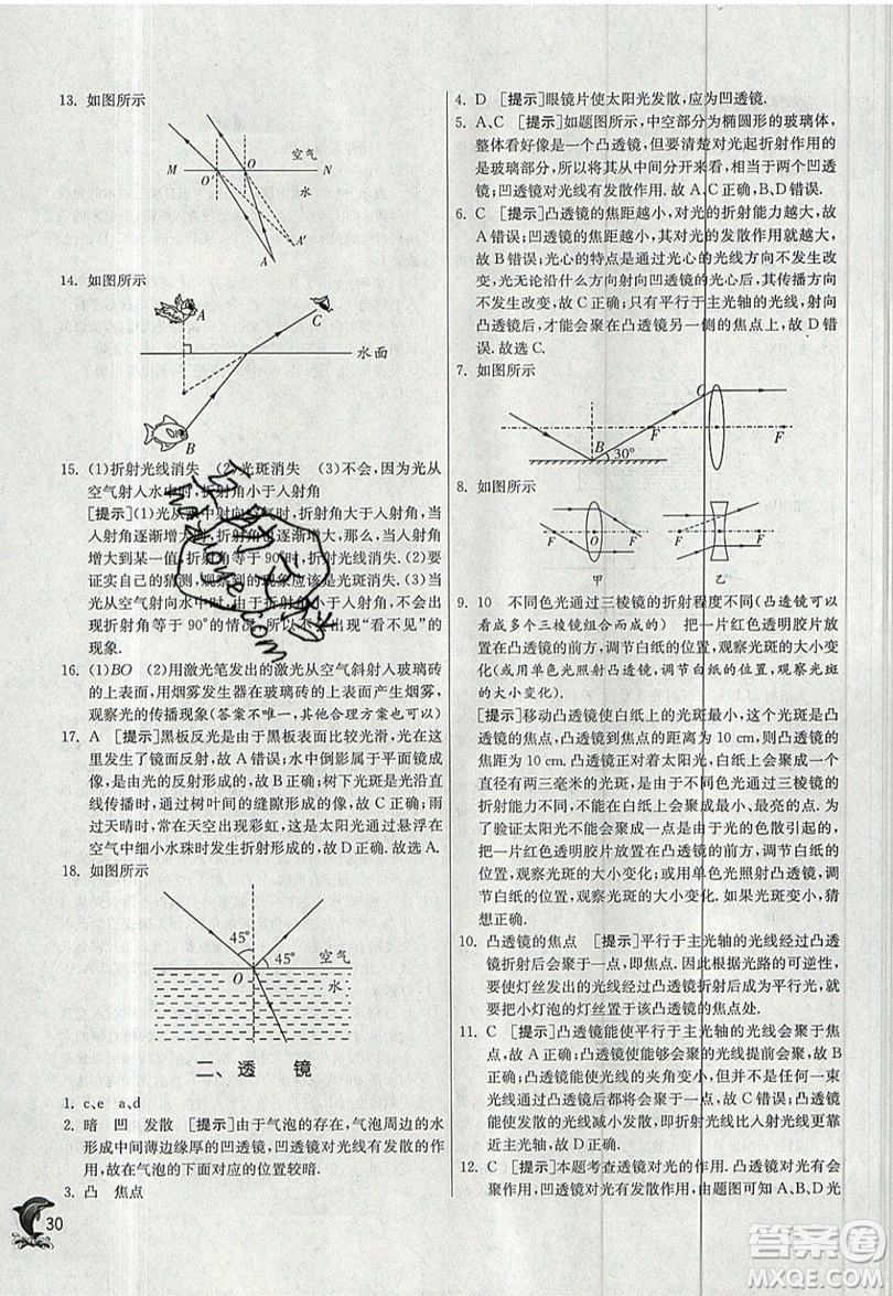 江蘇人民出版社春雨教育2019秋實(shí)驗(yàn)班提優(yōu)訓(xùn)練八年級(jí)物理上冊JSKJ蘇教版參考答案