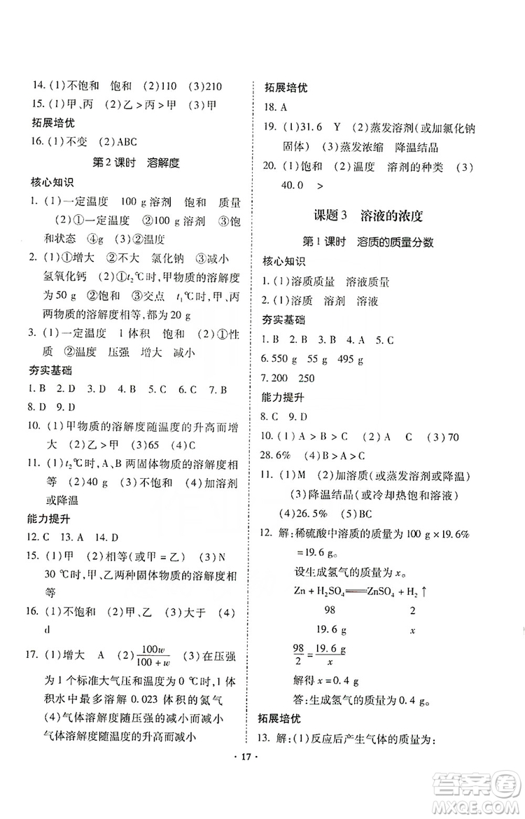 馳逐文化2019課時刷優(yōu)化分層作業(yè)九年級化學(xué)上冊答案