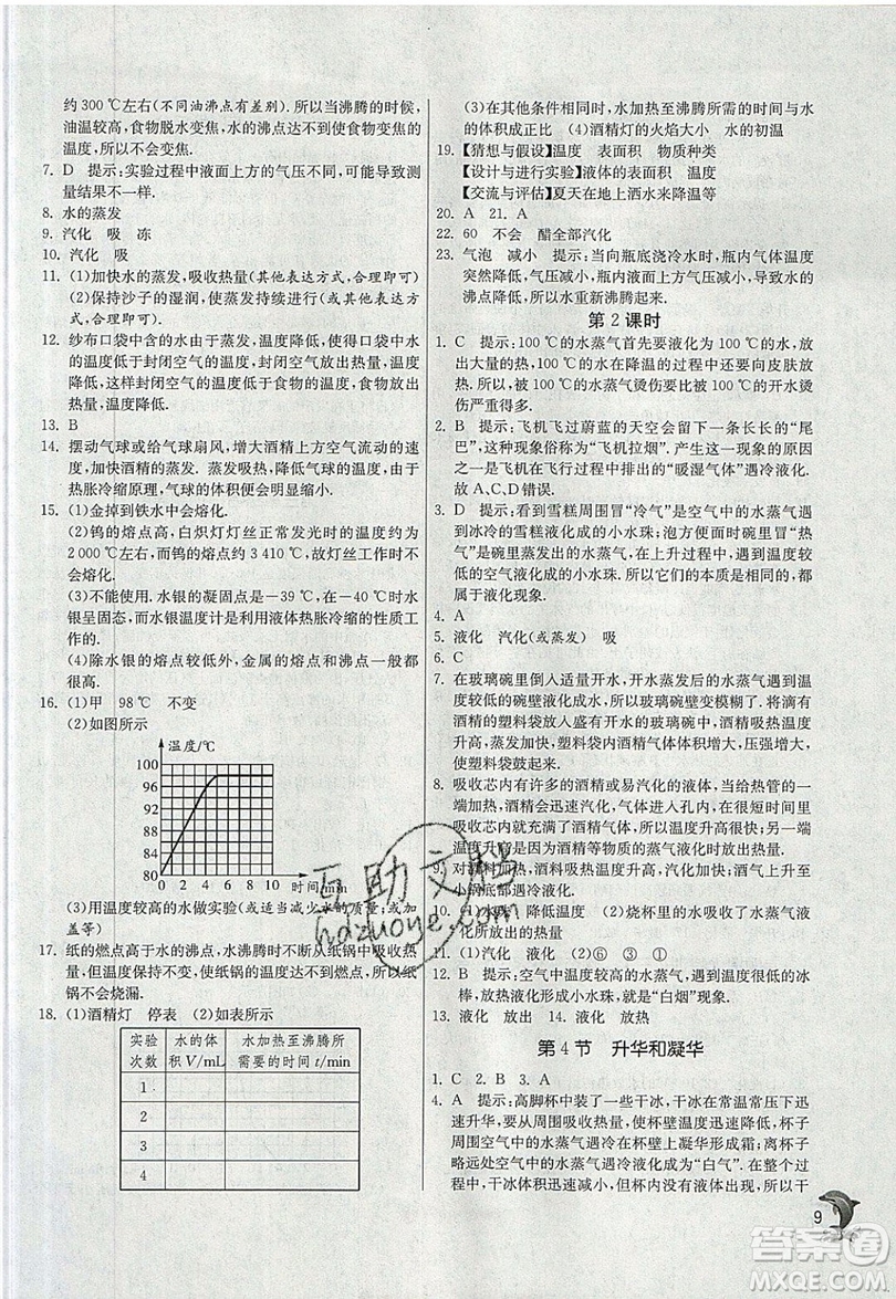 江蘇人民出版社春雨教育2019秋實驗班提優(yōu)訓練八年級物理上冊RMJY人教版參考答案