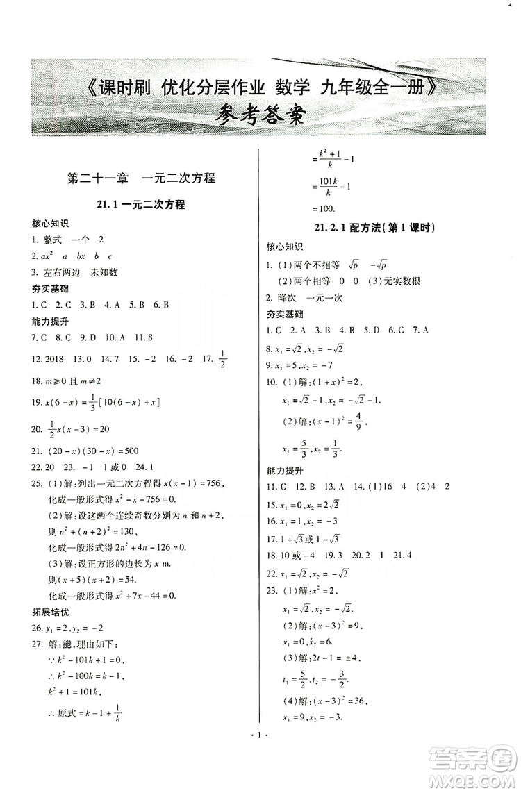 馳逐文化2019課時(shí)刷優(yōu)化分層作業(yè)九年級(jí)數(shù)學(xué)全一冊(cè)答案