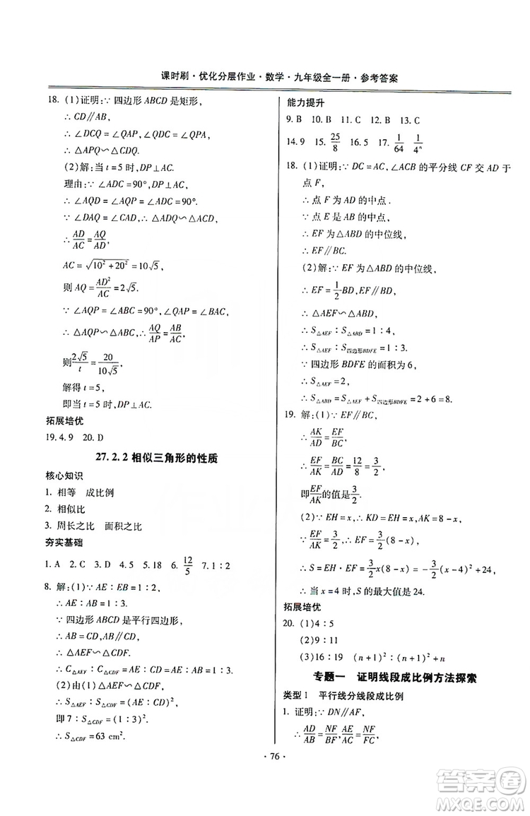 馳逐文化2019課時(shí)刷優(yōu)化分層作業(yè)九年級(jí)數(shù)學(xué)全一冊(cè)答案