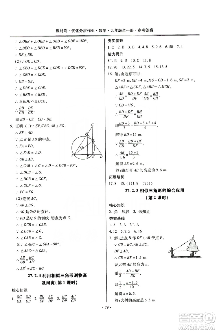 馳逐文化2019課時(shí)刷優(yōu)化分層作業(yè)九年級(jí)數(shù)學(xué)全一冊(cè)答案