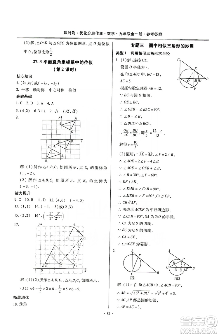 馳逐文化2019課時(shí)刷優(yōu)化分層作業(yè)九年級(jí)數(shù)學(xué)全一冊(cè)答案