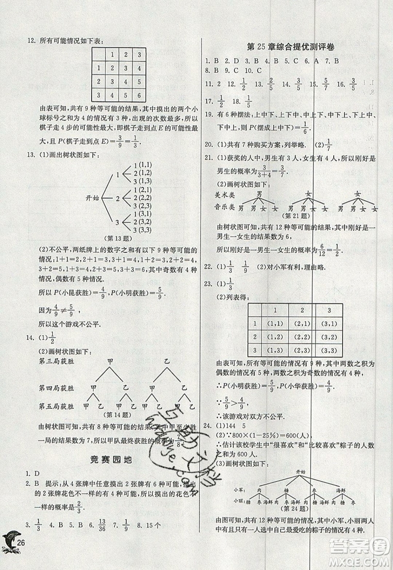 江蘇人民出版社春雨教育2019秋實驗班提優(yōu)訓練九年級數(shù)學上冊HSD華師大版參考答案