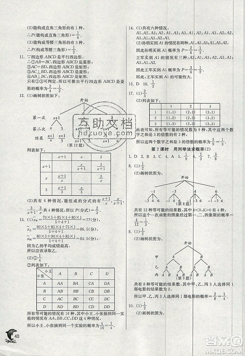 江蘇人民出版社春雨教育2019秋實驗班提優(yōu)訓(xùn)練九年級數(shù)學(xué)上冊RMJY人教版參考答案