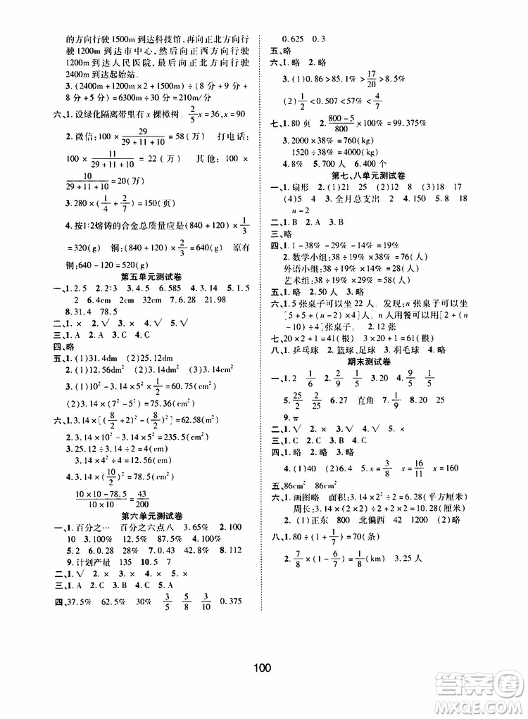 2019年課時特訓(xùn)創(chuàng)新學(xué)習(xí)三級訓(xùn)練數(shù)學(xué)六年級上冊R人教版參考答案