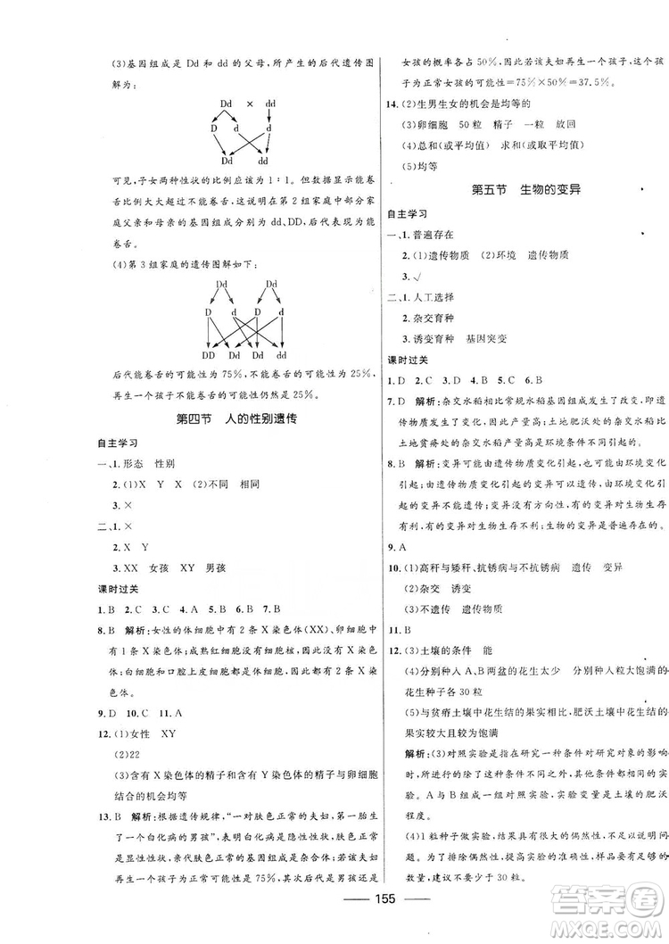 2019秋奪冠百分百新導(dǎo)學(xué)課時(shí)練生物八年級(jí)全一冊(cè)魯科版五四制答案