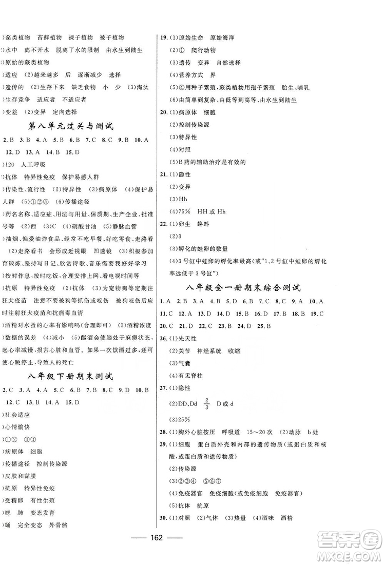 2019秋奪冠百分百新導(dǎo)學(xué)課時(shí)練生物八年級(jí)全一冊(cè)魯科版五四制答案