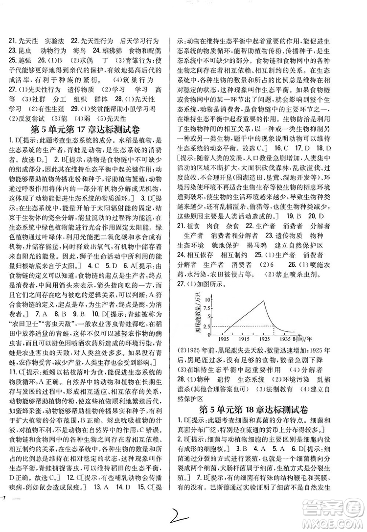 吉林人民出版社2019全科王同步課時練習(xí)8年級生物上冊新課標(biāo)北師版答案