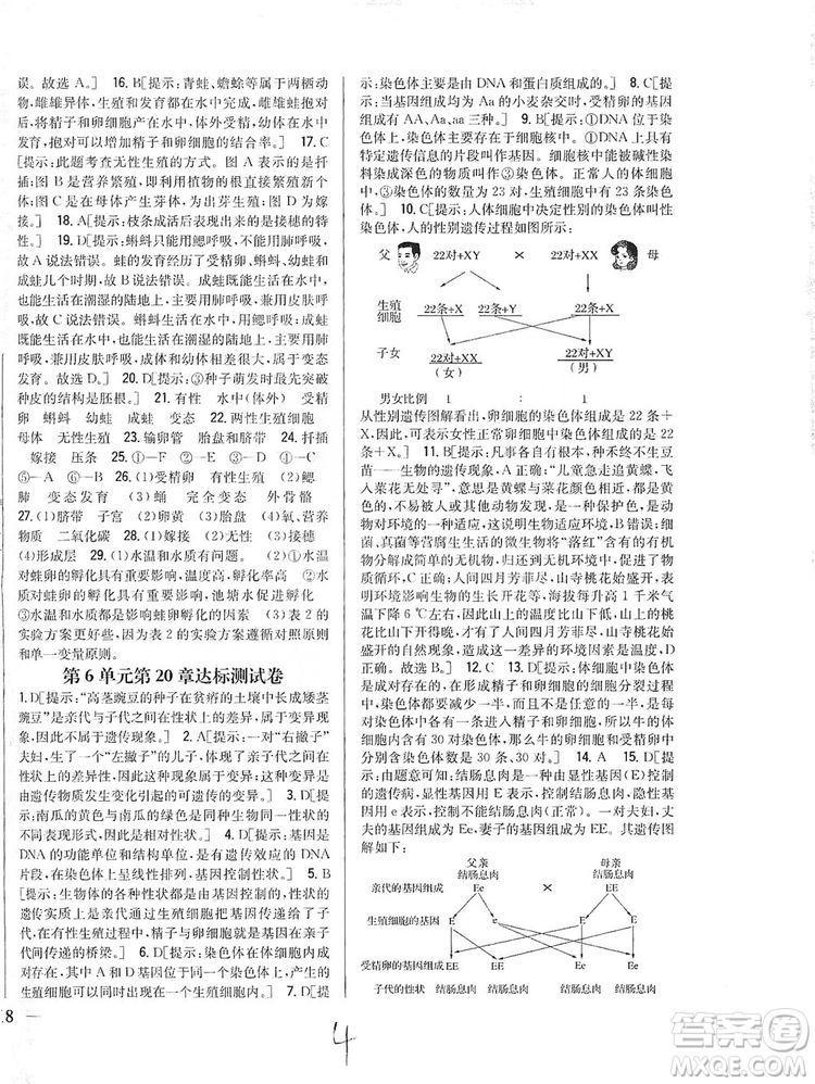 吉林人民出版社2019全科王同步課時練習(xí)8年級生物上冊新課標(biāo)北師版答案