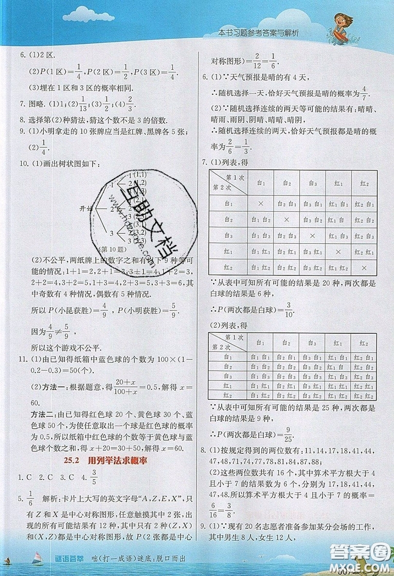 江蘇人民出版社2019春雨教育實(shí)驗(yàn)班提優(yōu)課堂數(shù)學(xué)九年級上冊RMJY人教版參考答案