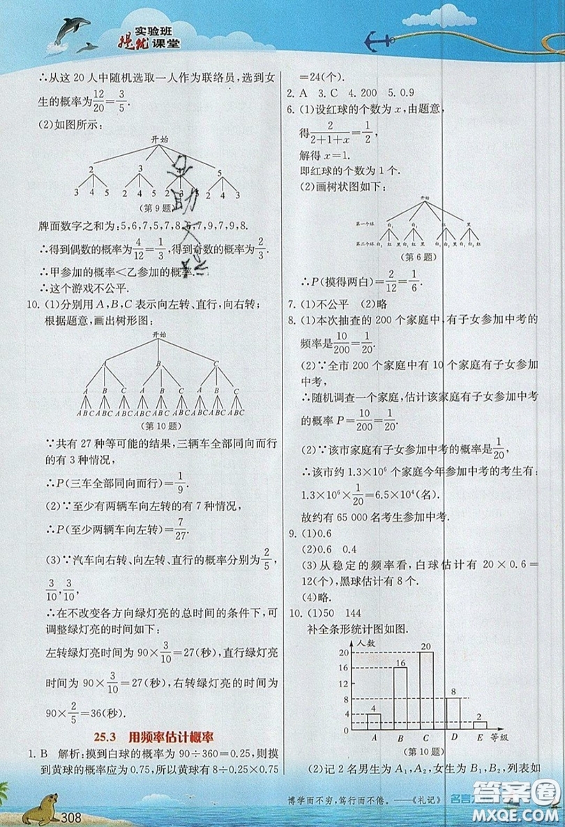 江蘇人民出版社2019春雨教育實(shí)驗(yàn)班提優(yōu)課堂數(shù)學(xué)九年級上冊RMJY人教版參考答案