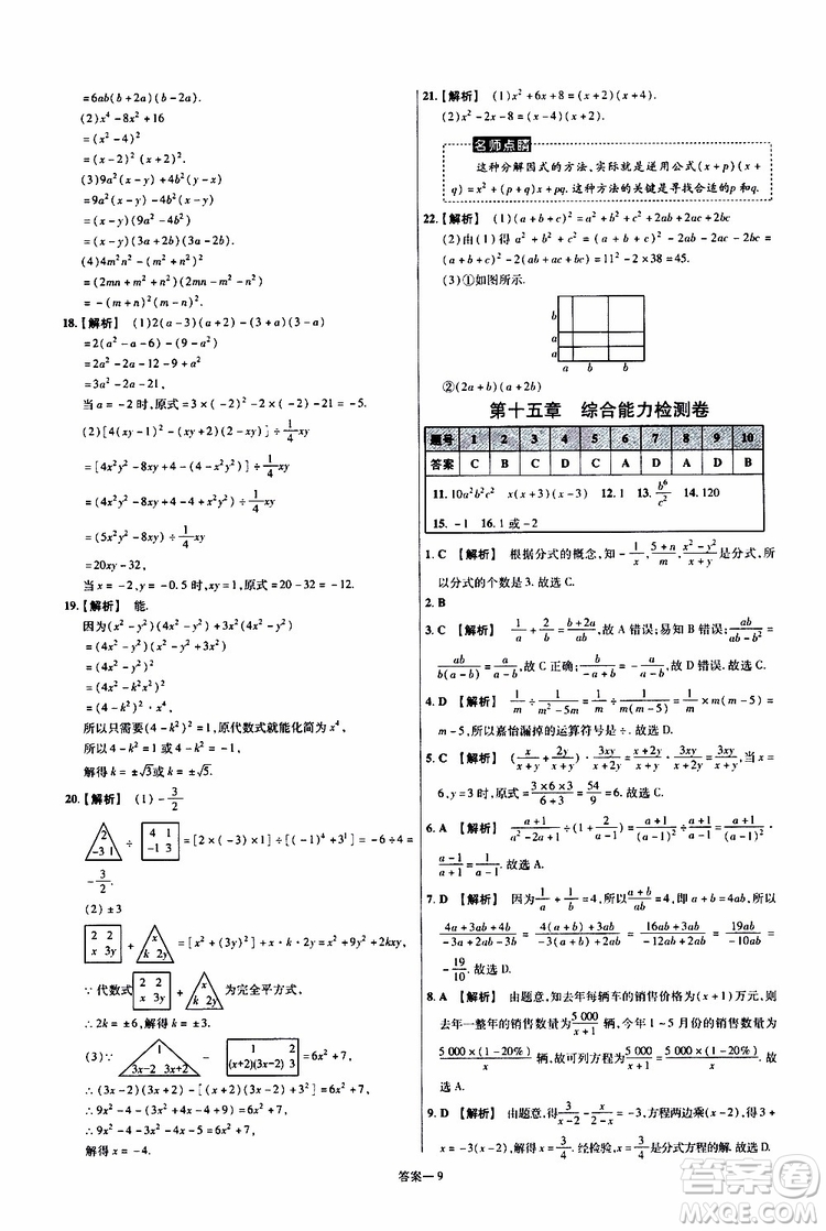 2020版一遍過單元綜合能力檢測(cè)卷八年級(jí)上冊(cè)數(shù)學(xué)RJ人教版參考答案