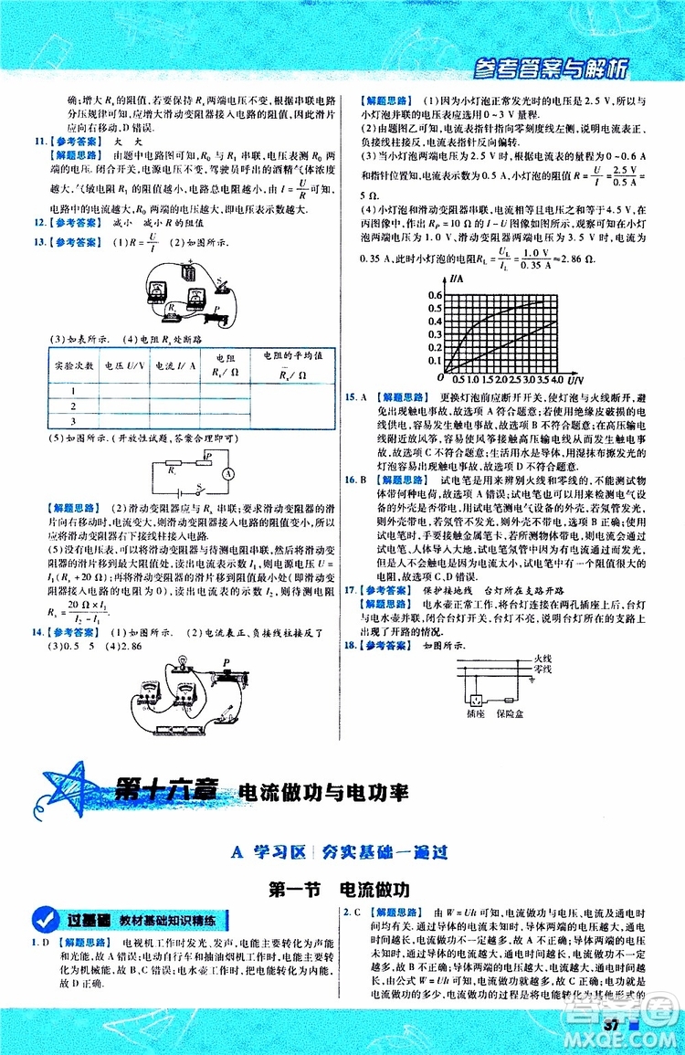 2020版一遍過(guò)九年級(jí)全一冊(cè)物理HK滬科版參考答案