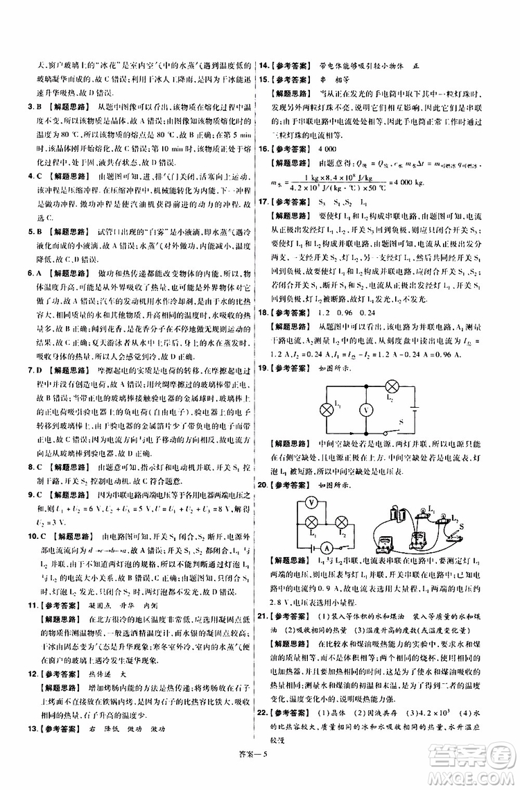 2020版一遍過單元綜合能力檢測卷九年級(jí)全一冊(cè)物理HK滬科版參考答案