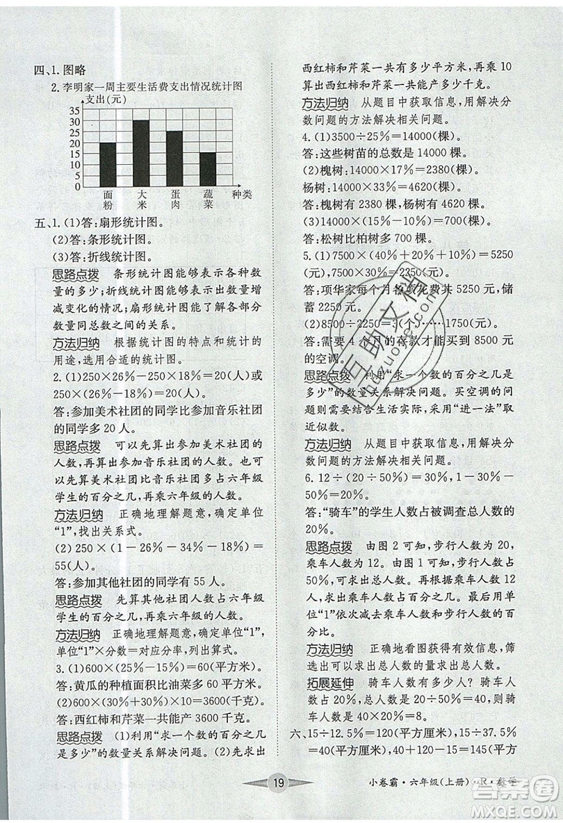 江西高校出版社2019金喵教育小卷霸六年級上冊數(shù)學(xué)參考答案