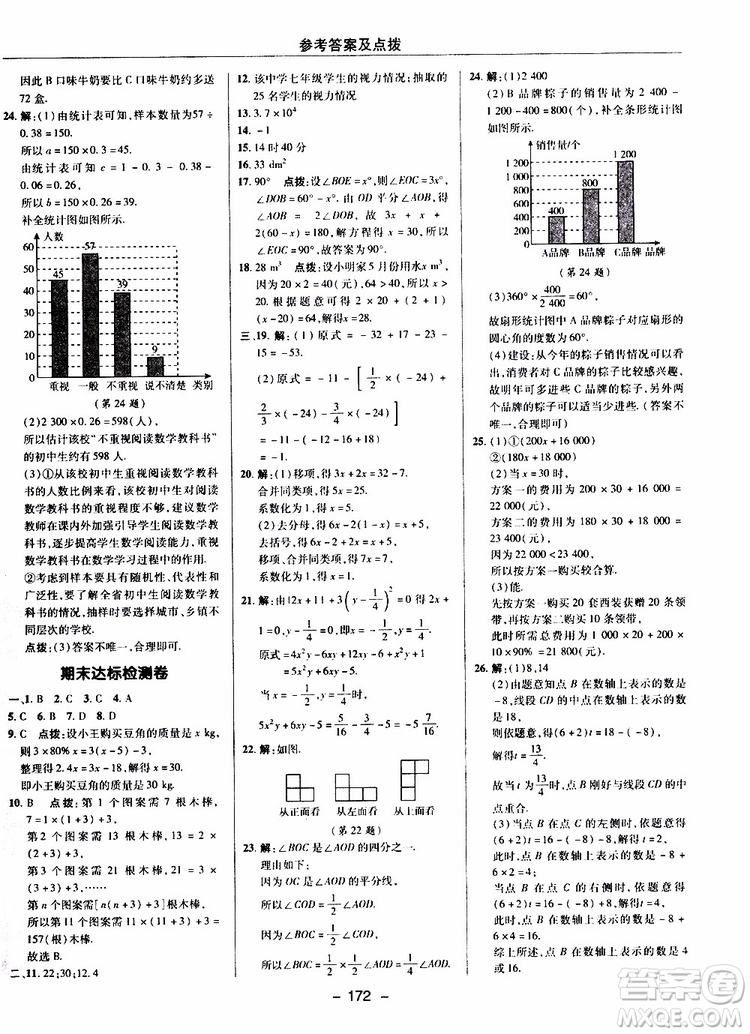 榮德基2019秋典中點綜合應用創(chuàng)新題七年級上數(shù)學BS北師版參考答案