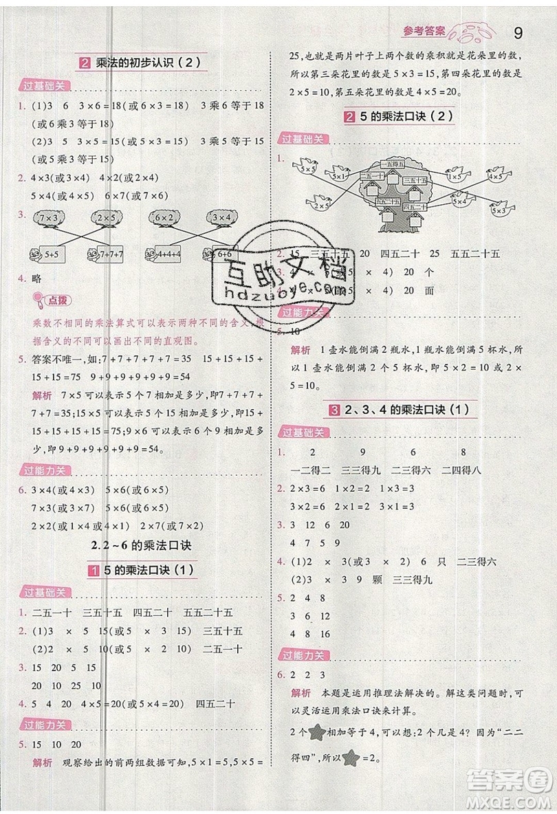 南京師范大學(xué)出版社天星教育2019一遍過小學(xué)數(shù)學(xué)二年級上冊RJ人教版參考答案