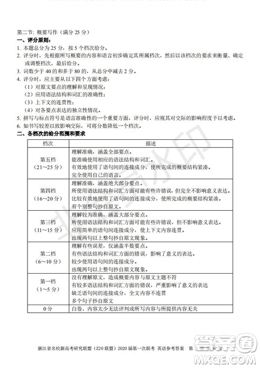 Z20聯(lián)盟浙江省名校新高考研究聯(lián)盟2020屆第一次聯(lián)考英語試題及答案