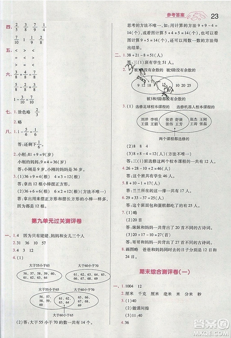 南京師范大學(xué)出版社天星教育2019一遍過小學(xué)數(shù)學(xué)三年級上冊人教RJ版參考答案