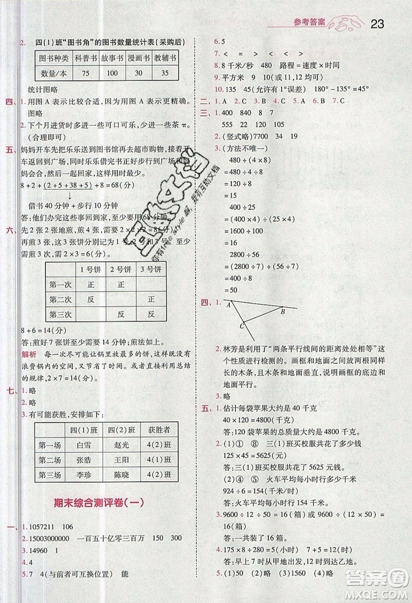 南京師范大學(xué)出版社天星教育2019一遍過小學(xué)數(shù)學(xué)四年級(jí)上冊人教RJ版參考答案