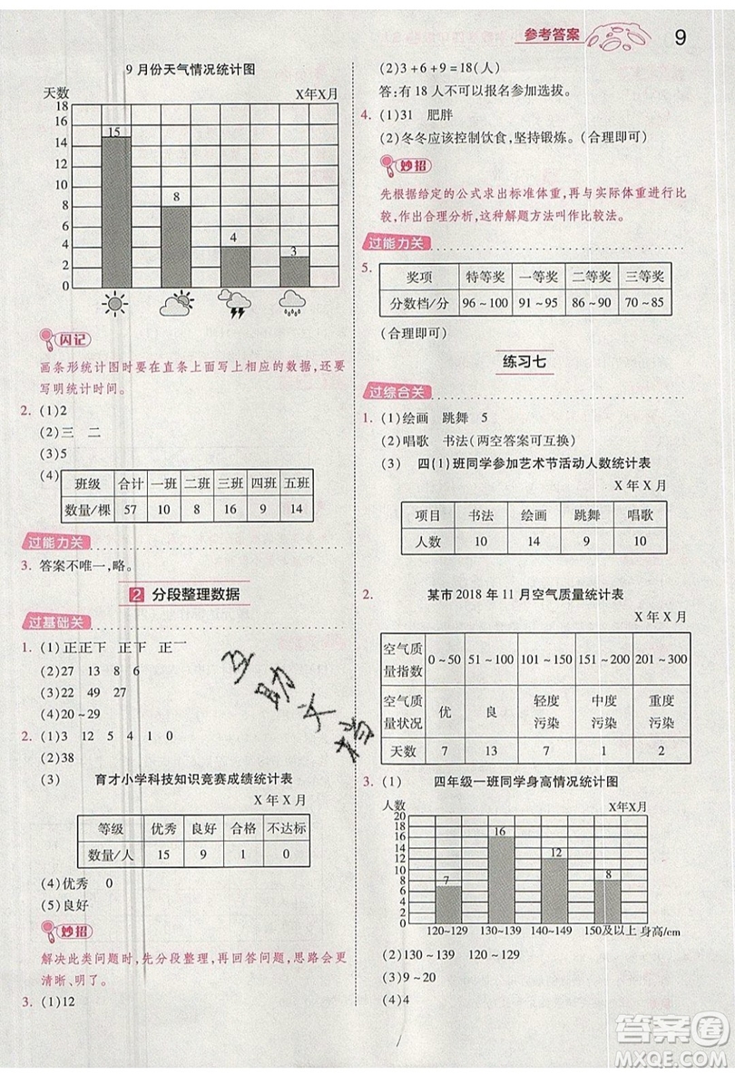 南京師范大學出版社天星教育2019一遍過小學數(shù)學四年級上冊蘇教SJ版參考答案