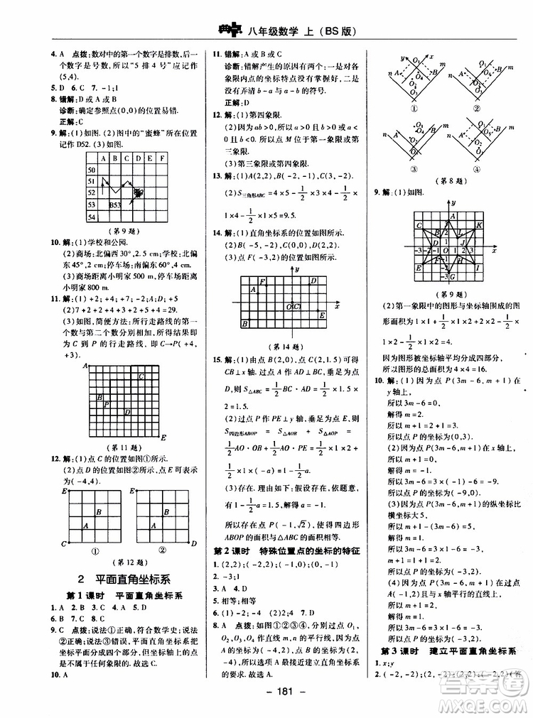 榮德基2019秋典中點(diǎn)綜合應(yīng)用創(chuàng)新題數(shù)學(xué)八年級(jí)上BSD北師大版參考答案